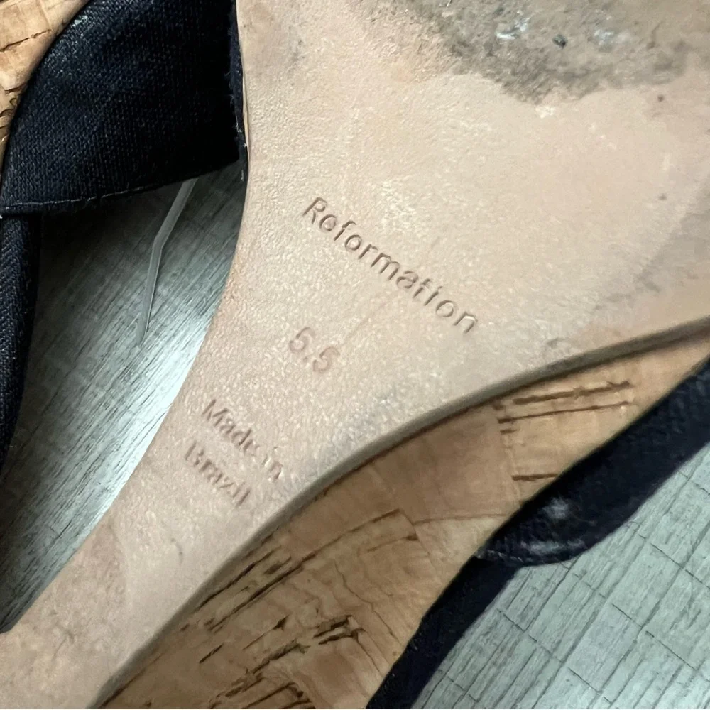 REFORMATION Anita Mule Wedge - Black Linen 5.5